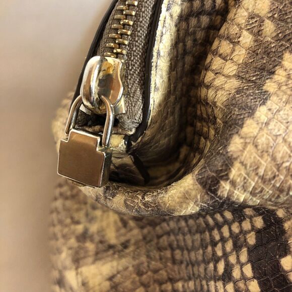 Michael Kors Riley Black Tan Beige Python Embossed Leather Satchel Crossbody - Picture 6 of 16